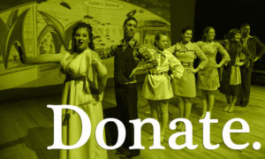 Donate image - green overlay over image of dancers onstage.